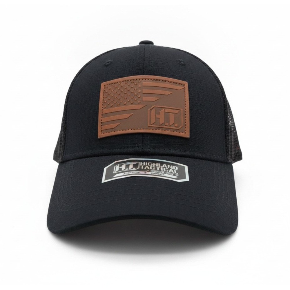 Highland Tactical Mesh Cap Black Ripstop American Flag Patch Hat HL-CP-60-BK